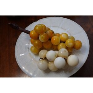 Alabaster stone grape clusters table decoration‎ wood stem Italian circa 1920